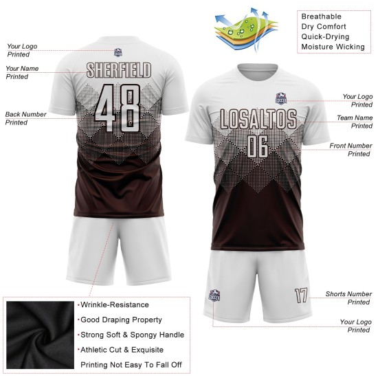 Maglia da calcio personalizzata marrone bianca con stampa a sublimazione