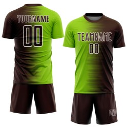 Maglia da calcio personalizzata con stampa a sublimazione, sfumatura verde neon marrone-bianco Maglia da calcio personalizzata con stampa a sublimazione, sfumatura verde neon marrone-bianco