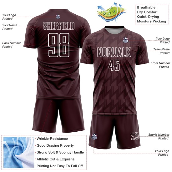 Maglia da calcio personalizzata marrone bianca con stampa a sublimazione